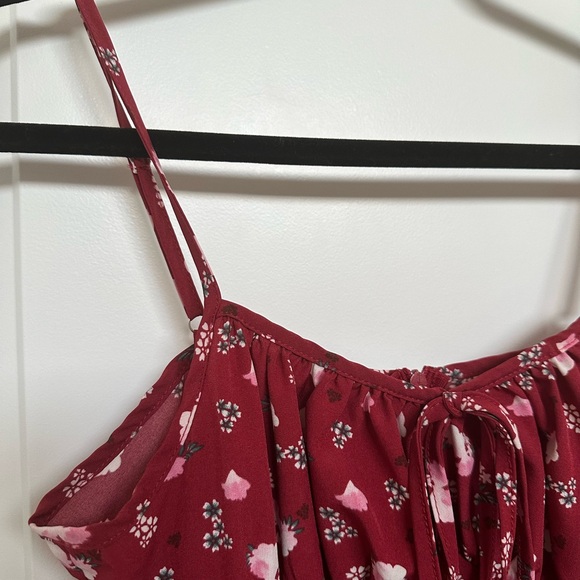 SHEIN Allover Floral Print Ruched Bust Slit Hem Cami Dress - Red Midi vacation - Picture 5 of 10